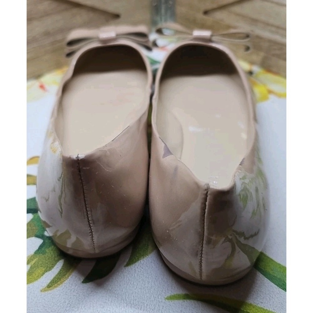 Nine West Sz 7 Vegan Patent Leather Nude Ballet Flats With Large Bow #451 - Picture 3 of 8